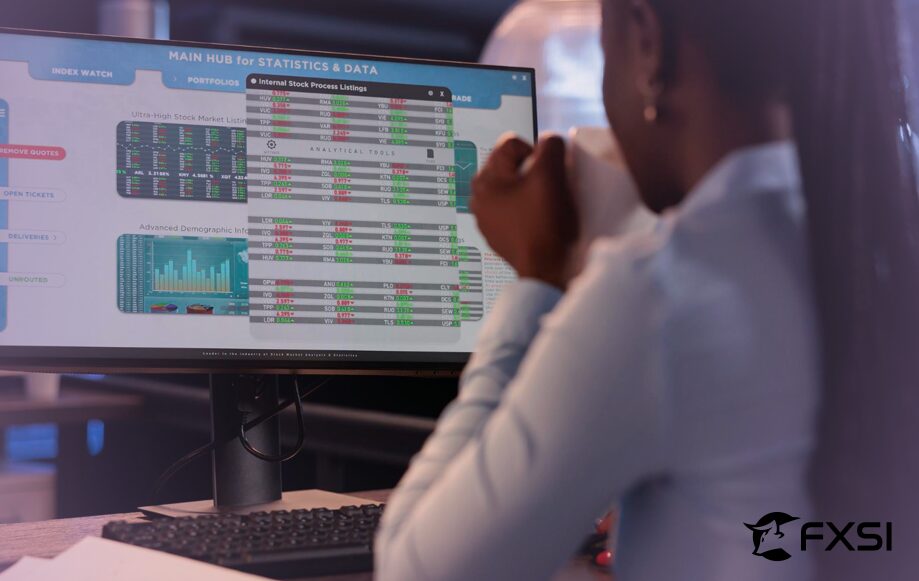 Woman looking at a computer screen while researching the best online trading platform in South Africa